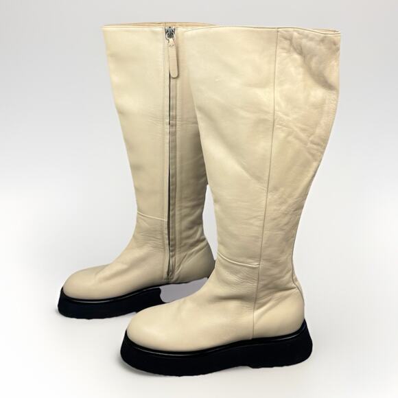 S51aeb321f2384438b32fd21313b5b  Wandler Women’s Off-White Leather Rosa Knee High Chunky Boots Size 39.5/9.5